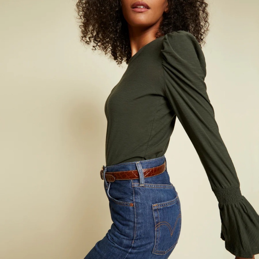 NATION LTD Penny tee with flounce sleeves in nori green xs nwt